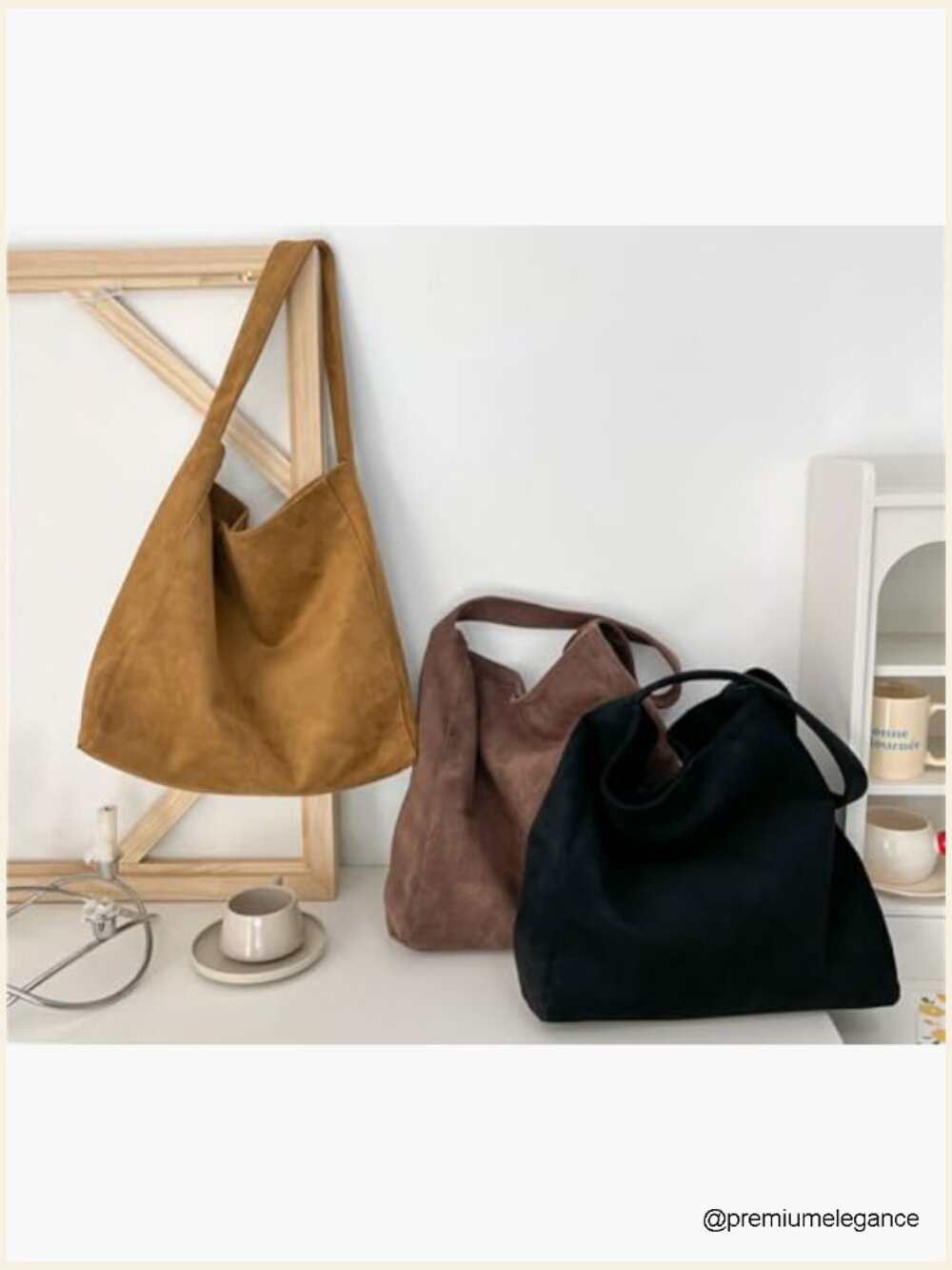 Large Suede Tote Bag Slouchy Shoulder Handbag Travel Hobo Satchel - Picture 5 of 7